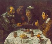 VELAZQUEZ, Diego Rodriguez de Silva y Peasants at the Table (El Almuerzo) r painting